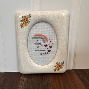 Vintage 70s Friend Framed Cross stitch